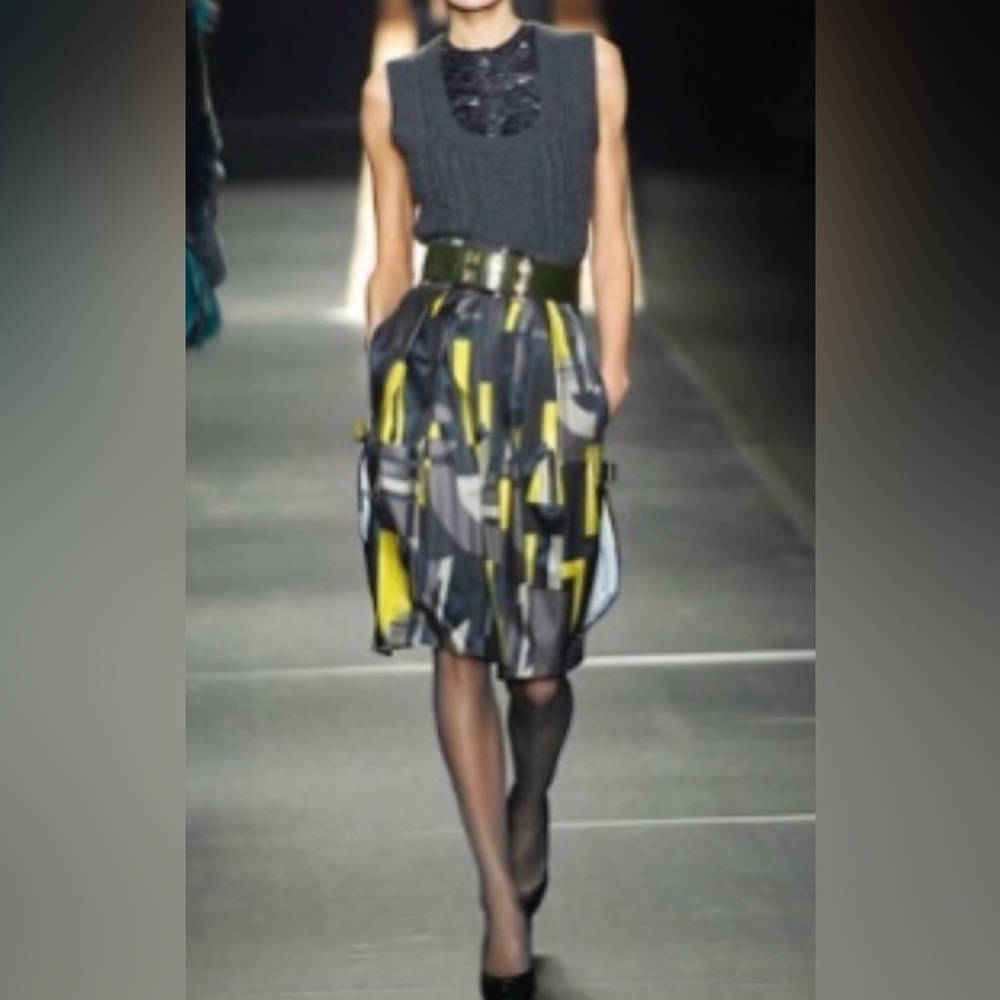 Karl Lagerfeld Women's Pleated Skirt Asymmetrical With Geometric Hem